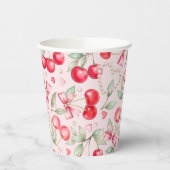 Cherry Baby Dusche Pink Bow & Pearl Paper Cup Pappbecher (Links)
