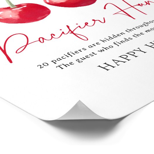 Cherry Baby Dusche Schnuller Hunt Sign Poster (Ecke)