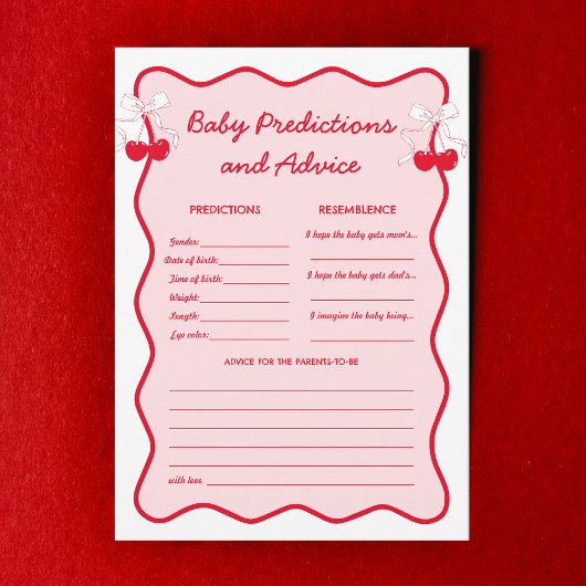 Cherry Baby Shower Babies Predictions and Advice Einladung
