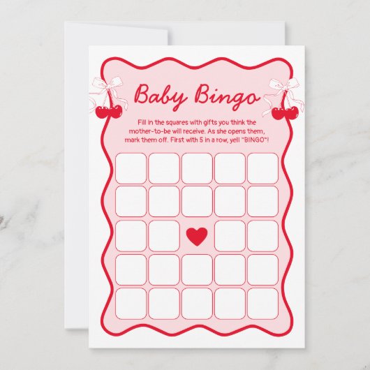 Cherry Baby Shower Bingo Game Card Einladung (Vorderseite)
