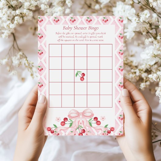 Cherry Baby Shower Bingo Game Card Einladung