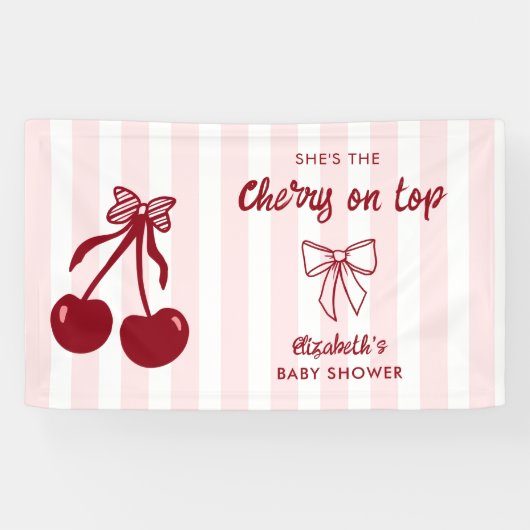 Cherry Baby Shower Cherry on Top Coquette Bows Banner (Horizontal)