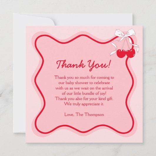 Cherry Baby Shower Dankeskarte (Vorderseite)