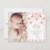 Cherry Baby Shower Foto Dankeskarte (Vorderseite)