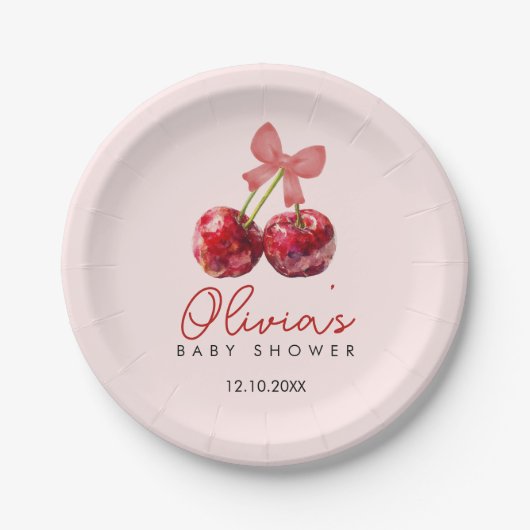 Cherry Baby Shower Paper Plates for Girl Party Pappteller (Vorderseite)