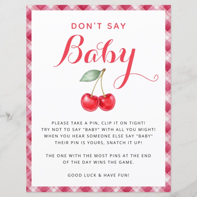 Cherry Baby Shower Say Baby Game Sign (Vorderseite)