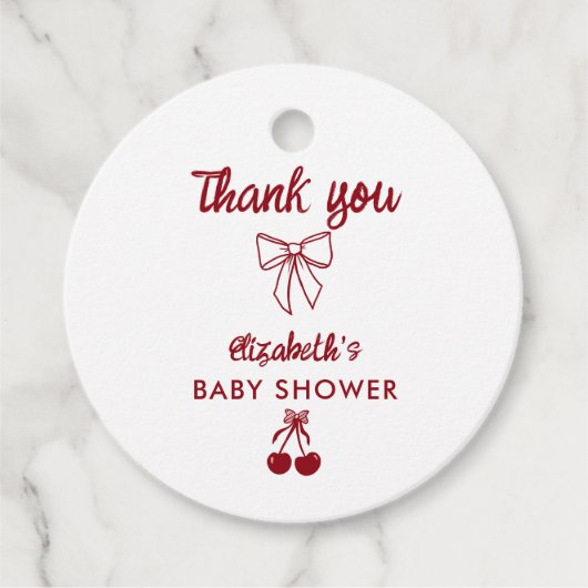 Cherry Baby Shower Thank you Bows Coquette Geschenkanhänger (Vorderseite)