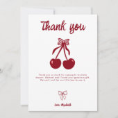 Cherry Baby Shower Thank you Cute Coquette Bow Dankeskarte (Vorderseite)