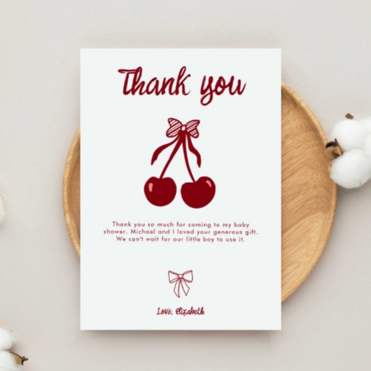 Cherry Baby Shower Thank you Cute Coquette Bow Dankeskarte