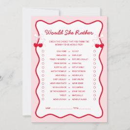 Cherry Baby Shower Would She Rather Game Card Einladung