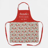 Cherry Berries Muster Hübsch Moderner Roter Name Schürze (Vorderseite)