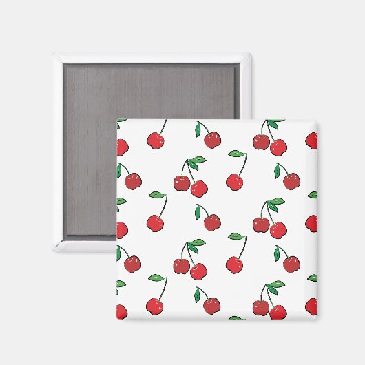 Cherry Berries Red Pattern Moderner Retro Spaß Magnet (Vorderseite/Rückseite)