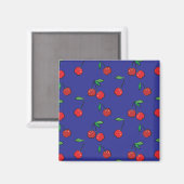 Cherry Berries Red Pattern Modernes Retro Blue Fun Magnet (Vorderseite/Rückseite)