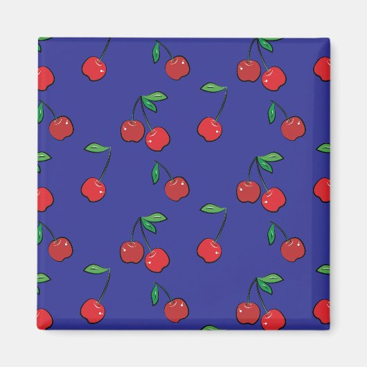 Cherry Berries Red Pattern Modernes Retro Blue Fun Magnet (Vorne)