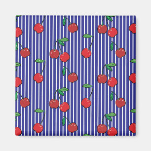 Cherry Berries Red Pattern Modernes Retro Blue Fun Magnet