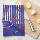 Cherry Berries Red Pattern Modernes Schönes Blau Geschirrtuch (Viertel Falte)