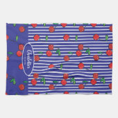 Cherry Berries Red Pattern Modernes Schönes Blau Geschirrtuch (Horizontal)