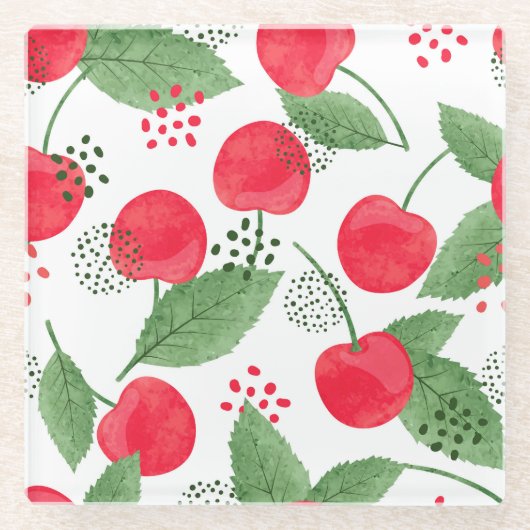 Cherry Berries Vintag, Wasserfarbe nahtlos. Glasuntersetzer (Vorderseite)