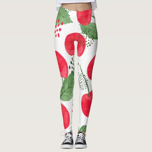 Cherry Berries Vintag, Wasserfarbe nahtlos. Leggings (Vorderseite)