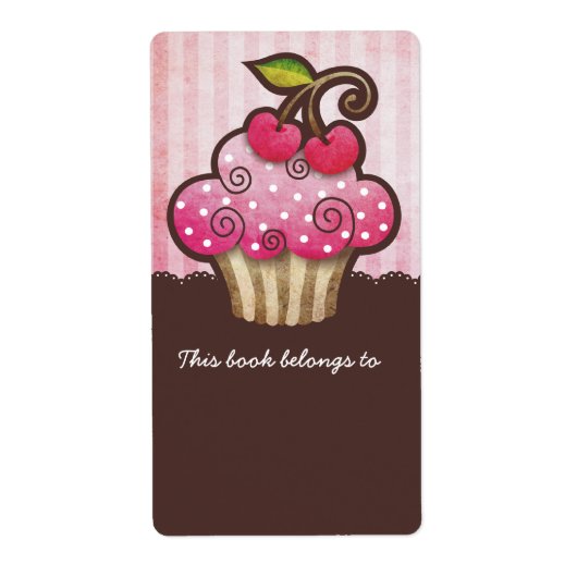 Cherry Berry Cupcake Buchzeichen Labels (Vorne)