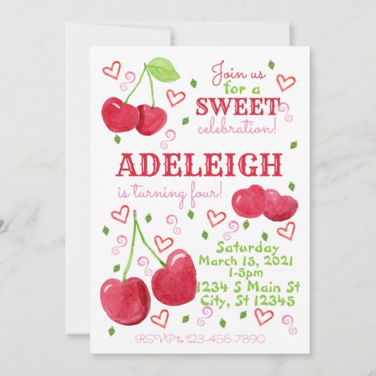 Cherry Birthday Einladung (Vorderseite)