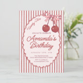 Cherry Birthday Einladung (Stehend Vorderseite)