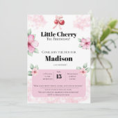Cherry Birthday Invitation for Girls | Cute Fruit Einladung (Stehend Vorderseite)
