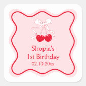 Cherry Birthday Party Quadratischer Aufkleber (Vorderseite)