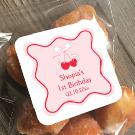 Cherry Birthday Party Quadratischer Aufkleber