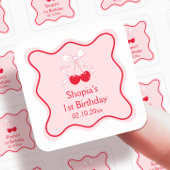 Cherry Birthday Party Quadratischer Aufkleber
