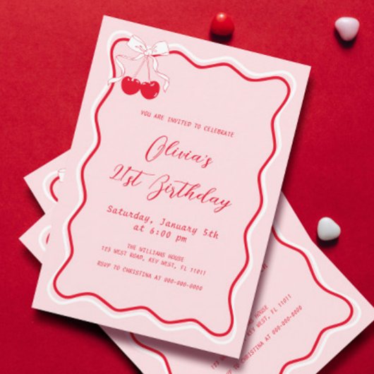 Cherry Birthday Party Thema Erwachsene Einladung