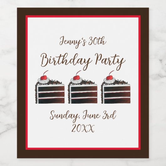 Cherry Black Forest Cake Slice Birthday Party Food Weinetikett (Einzelnes Label)