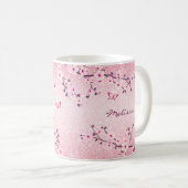 Cherry Bllossoms Rosa Glitzer Monogram Kaffeetasse (VorderseiteRechts)