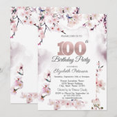 Cherry Blossom 100. Geburtstag Einladung (Vorne/Hinten)