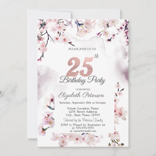 Cherry Blossom 25. Geburtstag Einladung (Vorderseite)