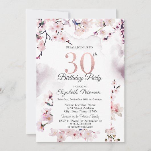 Cherry Blossom 30. Geburtstag Einladung (Vorderseite)