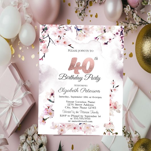 Cherry Blossom 40. Geburtstag Einladung