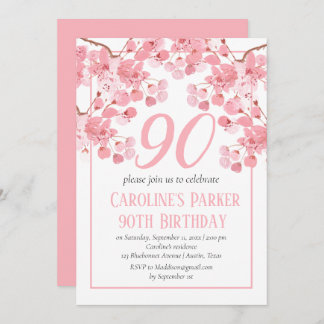 Cherry Blossom 90. Geburtstag pink Blütenbraun Einladung