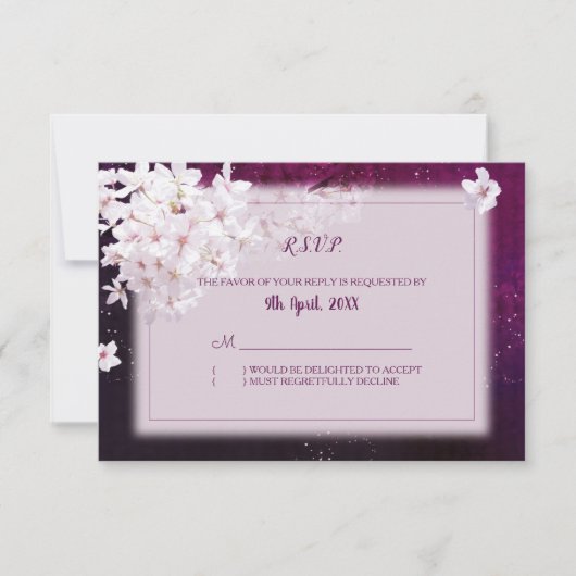 Cherry Blossom Abend Wedding RSVP Karte (Vorderseite)