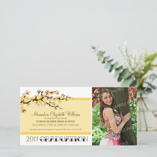 Cherry Blossom Abschluss Ankündigung (gelb) (Stehend Vorderseite)