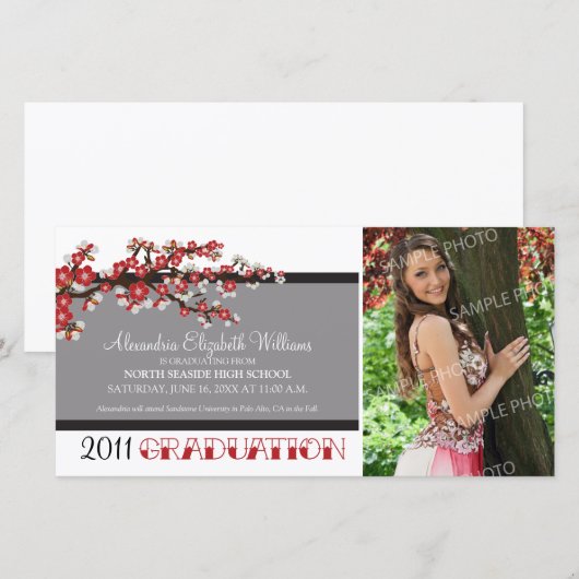 Cherry Blossom Abschluss Ankündigung (schwarz) (Vorne/Hinten)