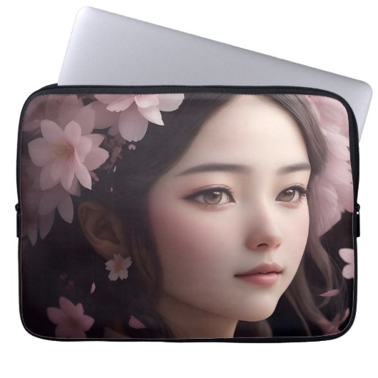 Cherry Blossom Adorned Girl Electronics Bag Laptopschutzhülle (Vorderseite)
