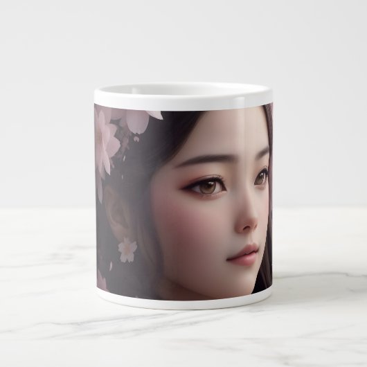 Cherry Blossom Adorned Girl Jumbo-Tasse (Vorderseite)