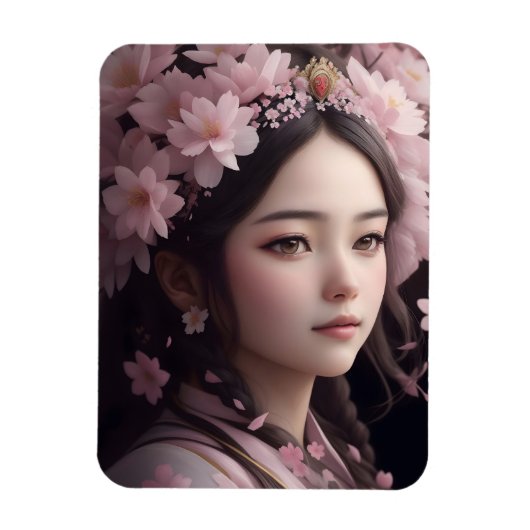 Cherry Blossom Adorned Girl Magnet (Vertikal)
