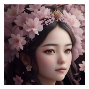 Cherry Blossom Adorned Girl Poster