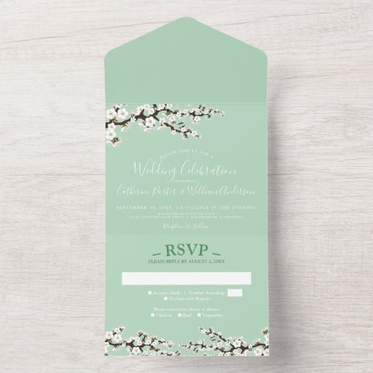 Cherry Blossom All-in-One-Mint-Event-Einladung All In One Einladung (Innen Boden)
