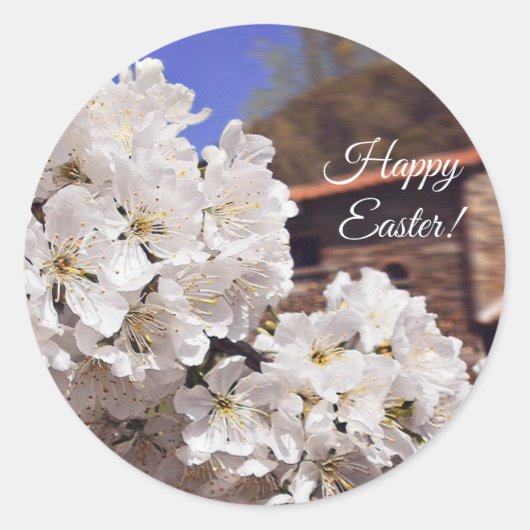 Cherry Blossom. Alles Gute zu Ostern. Runder Aufkleber (Vorderseite)
