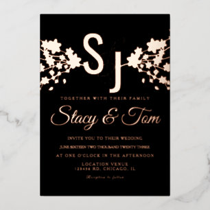 Cherry Blossom Ampersand gepresst Schwarz Folieneinladung