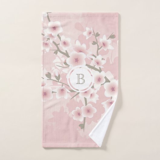 Cherry Blossom Apricot Vintage florale Monogramm Handtuch (Handtuch)