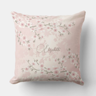 Cherry Blossom Apricot Vintage florale Monogramm Kissen